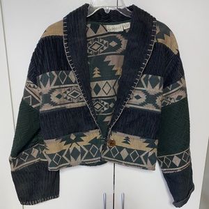 Western Print Green Blazer Jacket Size M